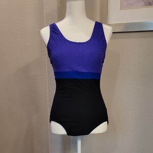 Elegant Women's Purple and Black One-Piece Swimsuit